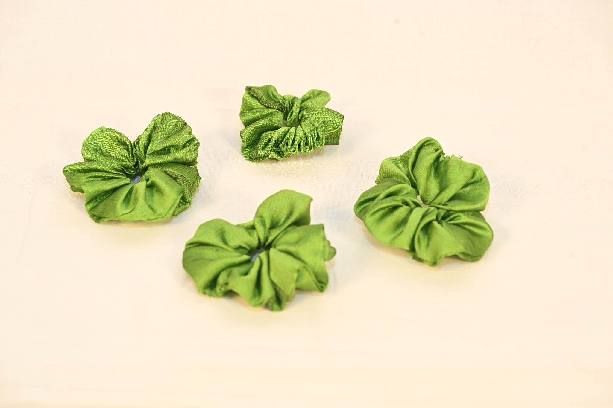  4-Pack of Green Satin Scrunchies