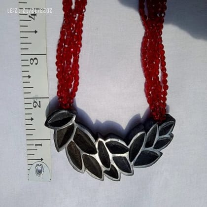 Crystal-Adorned Tree Leaves Rosary Necklace