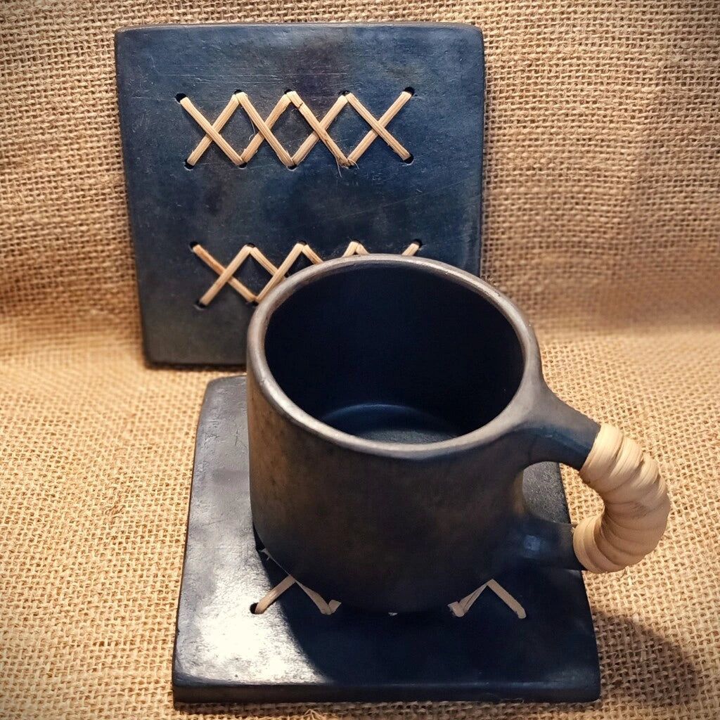 Longpi Black Pottery Coasters Square Set of 2