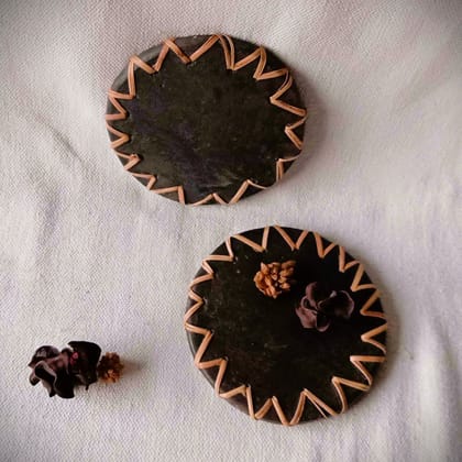 Longpi Black Pottery Coasters Round Set of 2