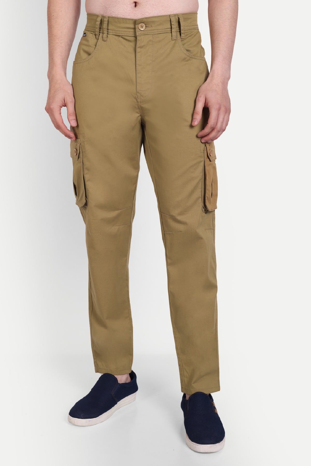 Men Slim Fit Khakhi Cargos
