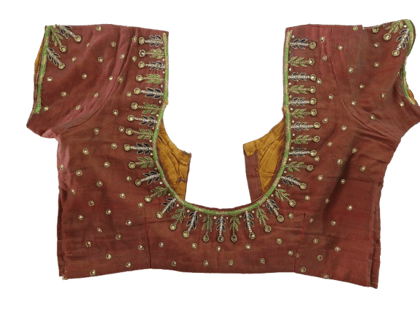  Embroidered boat neck blouse with mirror work