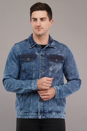 MEN MID BLUE DENIM BIKER JACKET