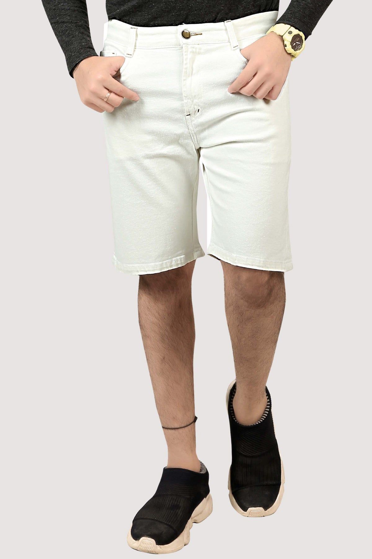 Men White Denim Regular Shorts