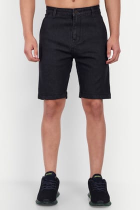 Men Black Denim Regular Shorts