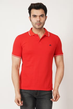 Solid Men Polo Neck Red T-Shirt