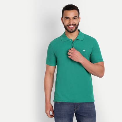 Solid Men Polo Neck Mid Green T-Shirt