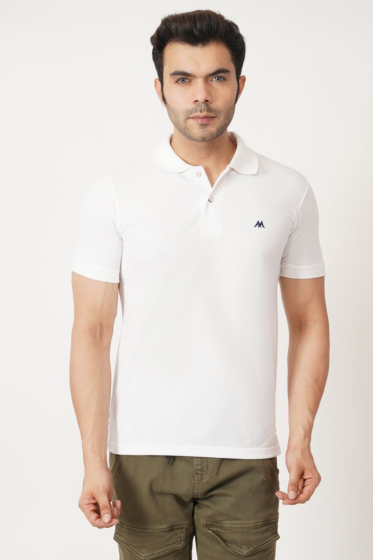 Solid Men Polo Neck White T-Shirt