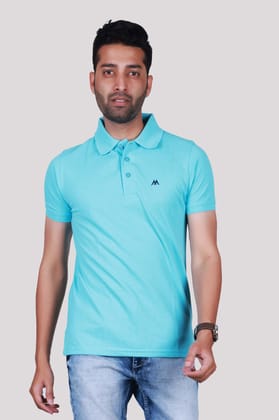 Solid Men Polo Neck Sky Blue T-Shirt