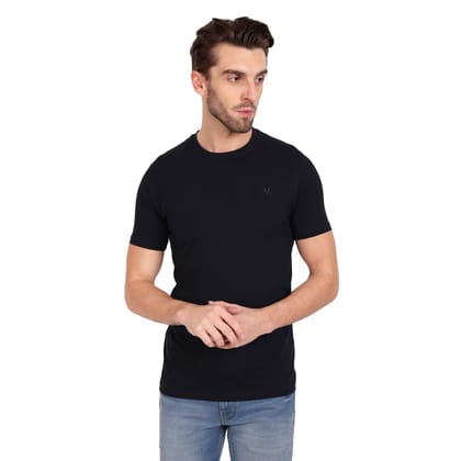 Solid Men Round Neck Navy Blue T-Shirt