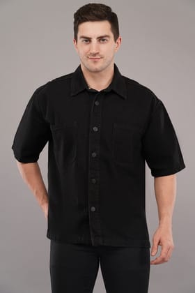 MEN BLACK HALF SLEEVE DENIM SHIRT