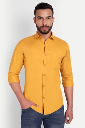 Men Slim Fit Mustard Shirt