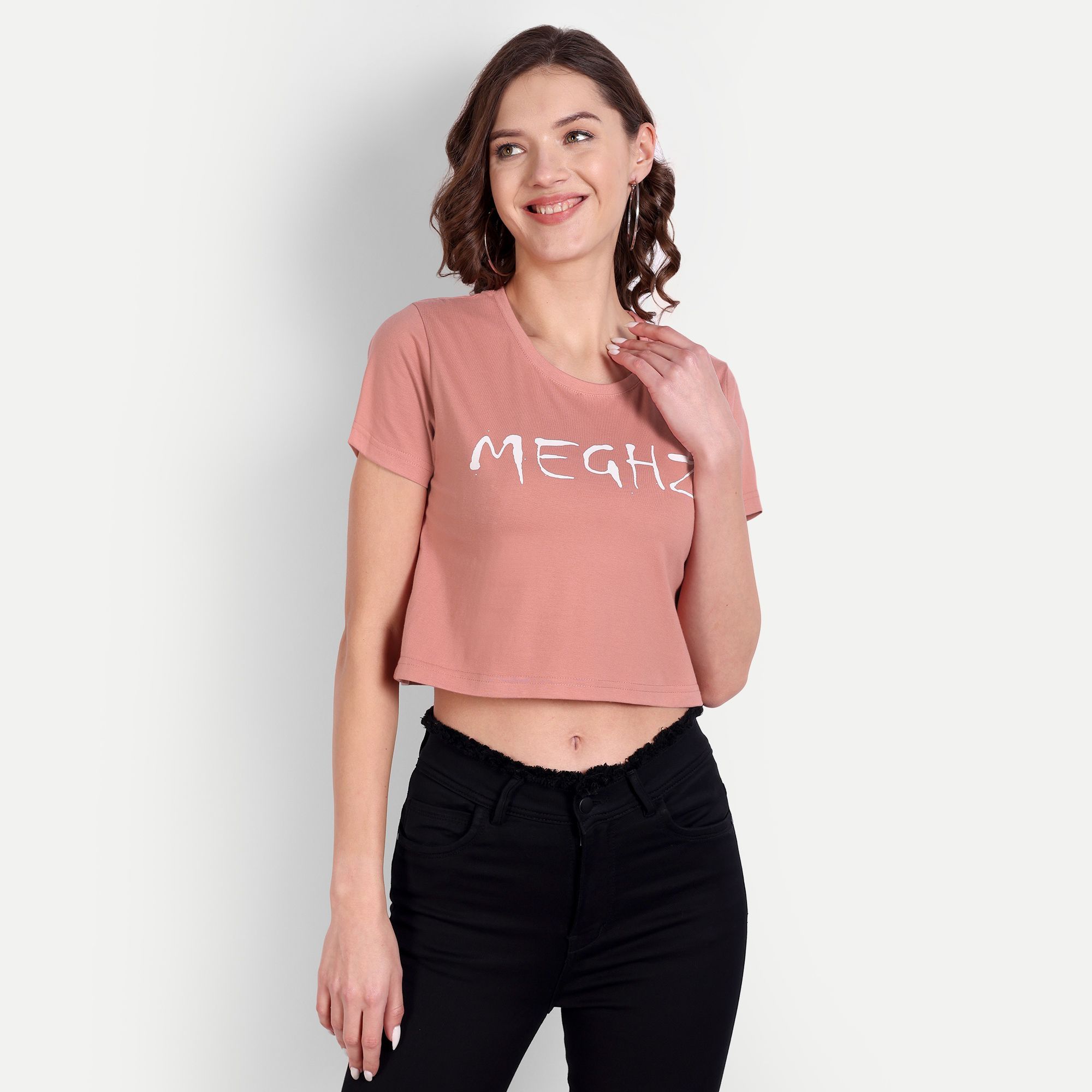 Women Salmon Pink Crop Top