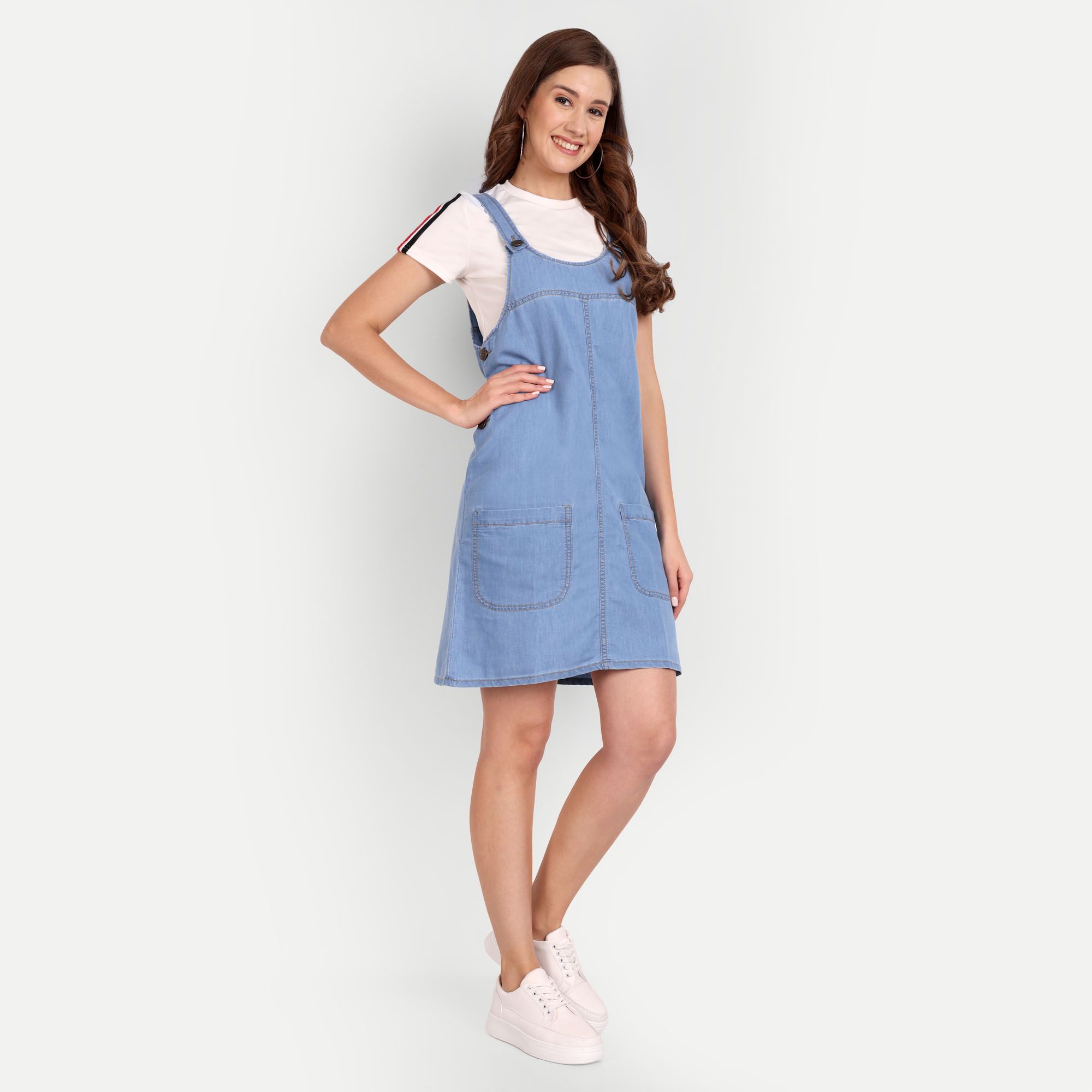 Meghz Women's Light Blue Denim Alexa Dungaree