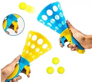 Storio Click and Catch Twin Ball Launcher Game with 3 Balls Indoor Outdoor Toy Set, Pop & Catch Ball Play Fun Boys & Girls - Multicolor