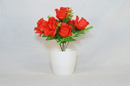  Artificial Rose Flower Plant with White Pot for Home Decor