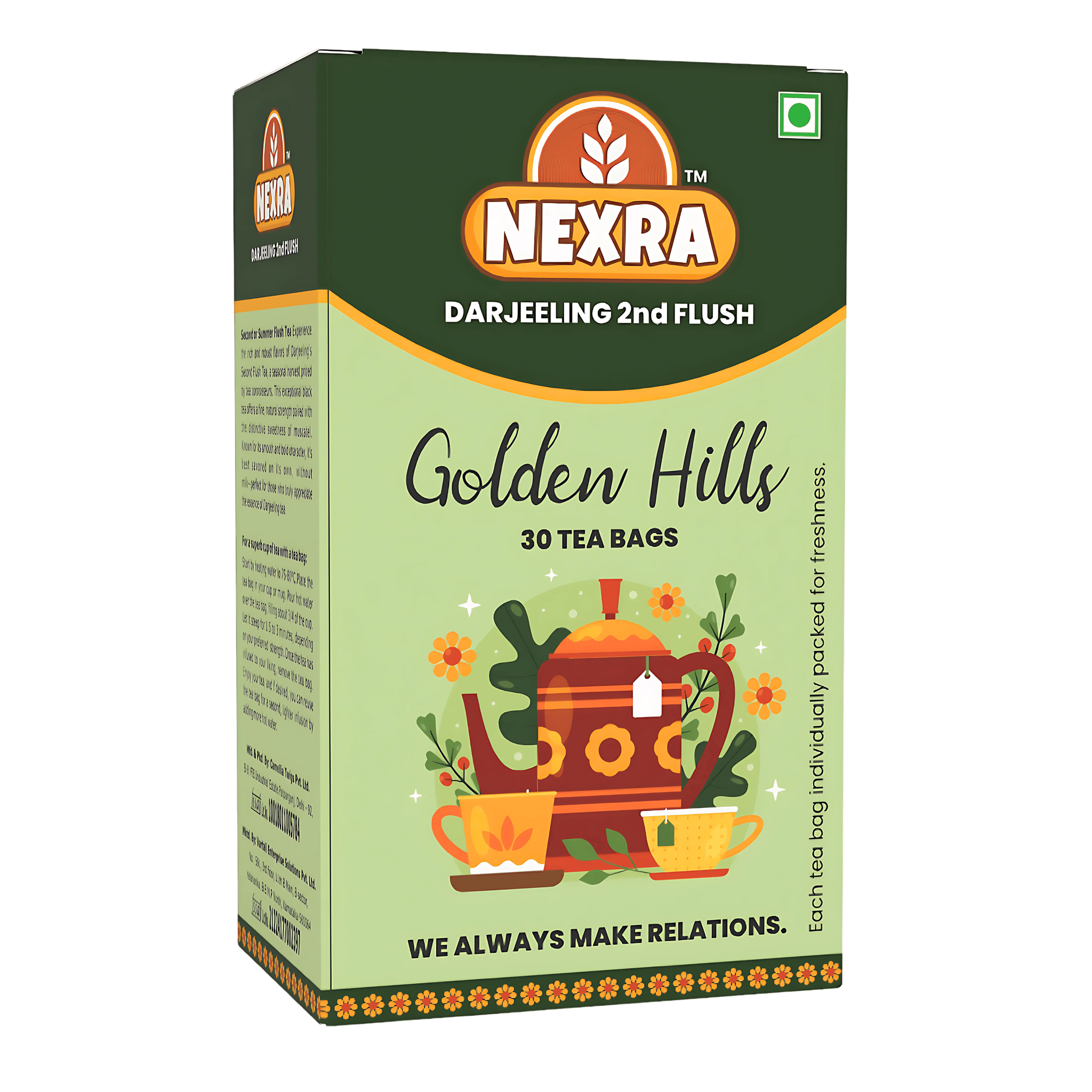 Nexra - Darjeeling Golden Hills Tea - 30 Exquisite Tea Bags for a Rich and Flavorful Experience | Green Tea | Morning Fresh Aroma