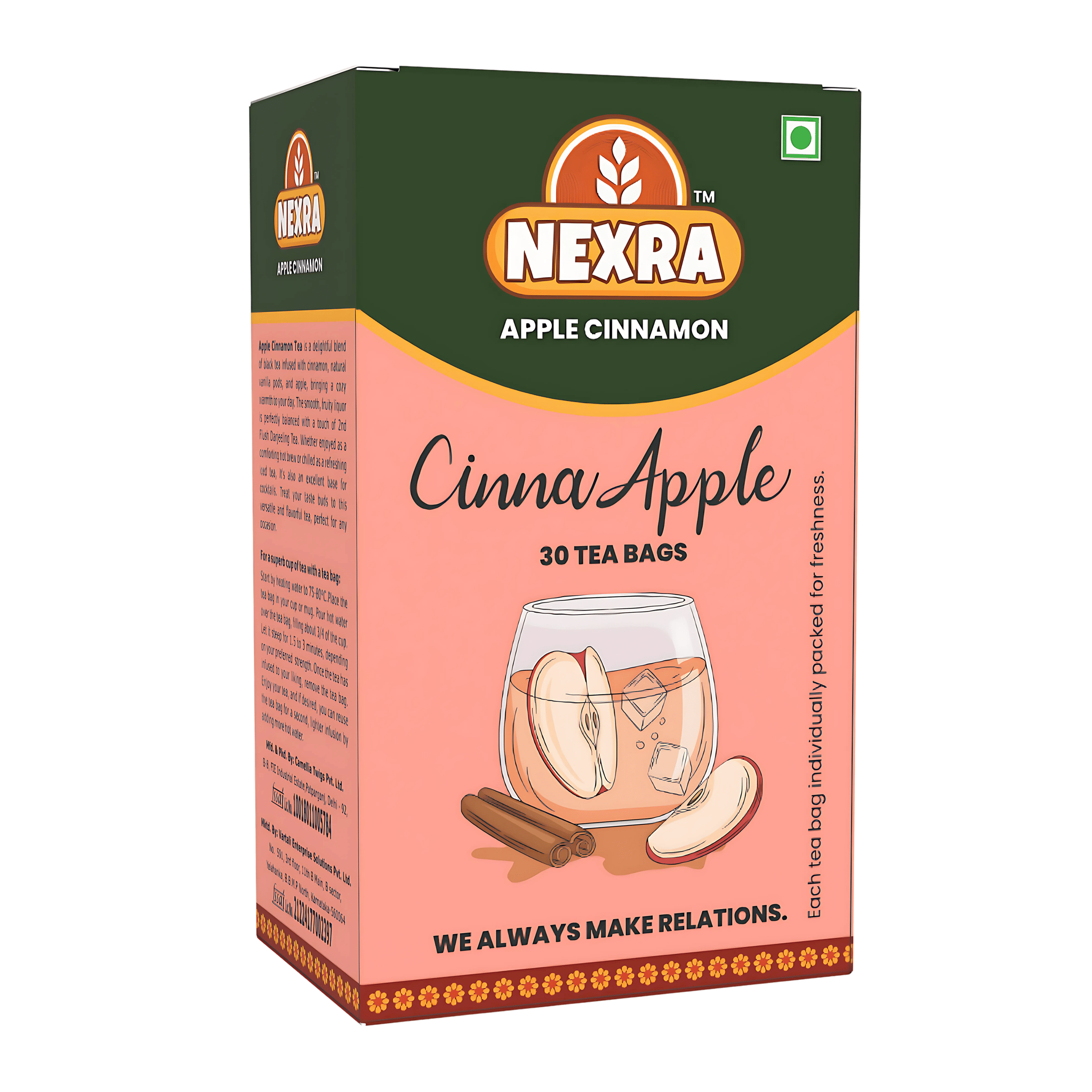 Nexra - Apple Cinnamon Herbal Tea - 30 Tea Bags for Refreshing Taste and Wellness