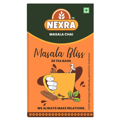 Nexra - Masala Bliss Tea - 30 Exquisite Masala Tea Bags | For Refreshing and Flavorful Experience | Made with 11 Different Hand Ground Spices