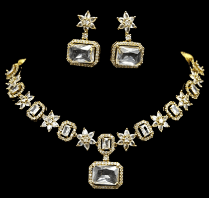  American Diamond Necklace Set with Earrings for Women