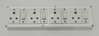 6A 4 Sockets (3 Pin Socket) & 4 Switch (Straight) Extension Box with 6A Plug & 15m Wire