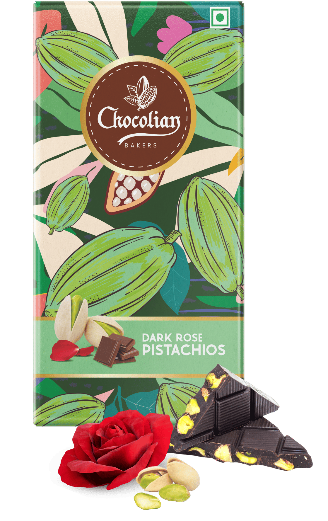 Chocolian Bakers Dark Chocolate With Rose & Pistachio Bar | 100% Veg | Eggless