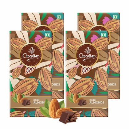 Chocolian Bakers Almond Dark Chocolate Bar - Pack of 4 | 100% Veg | Eggless |