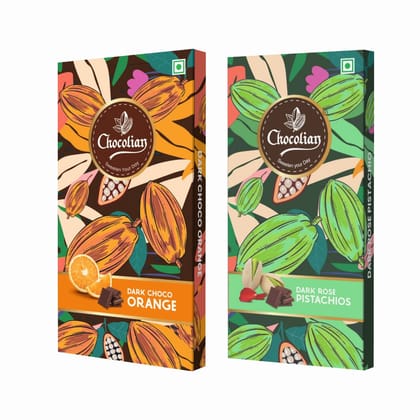 Chocolian Bakers Dark Chocolate with Orange & Dark Rose Pistachio | Dark Chocolate | 100% Veg | Eggless |