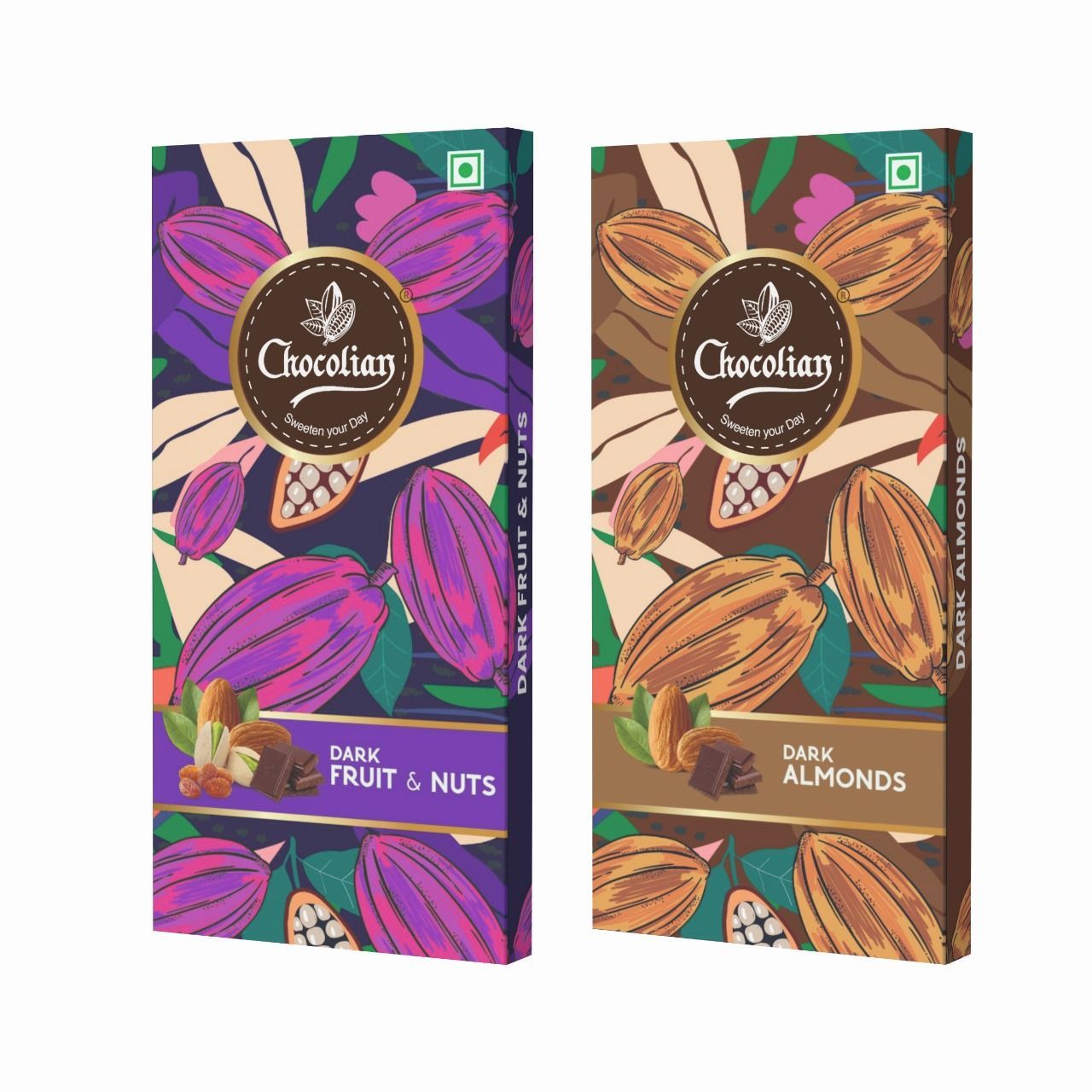 Chocolian Bakers Dark Chocolate with Fruit & Nut & Dark Chocolate with Almond | Dark Chocolate | 100% Veg | Eggless |