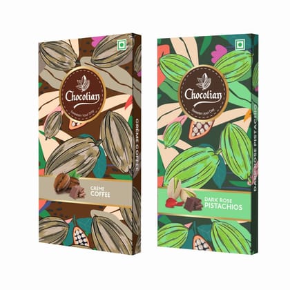 Chocolian Bakers Creamy Coffee & Dark Chocolate with Rose Pistachio | Dark Chocolate | 100% Veg | Eggless |