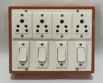 6A 4 Sockets (5 Pin Socket) & 4 Switch (Square) Extension Box with 6A Plug & 3m Wire