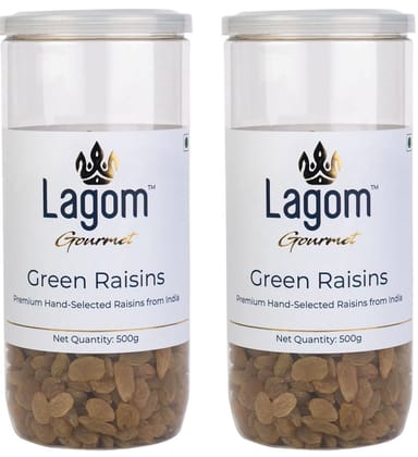 Lagom Gourmet Seedless Green Raisins 1 kg | All Natural | No Preservatives | No Added Sugar | Gluten Free | Vegan | Pant Based | Non GMO | Raisins Dry Fruits | Kishmish | Kismis