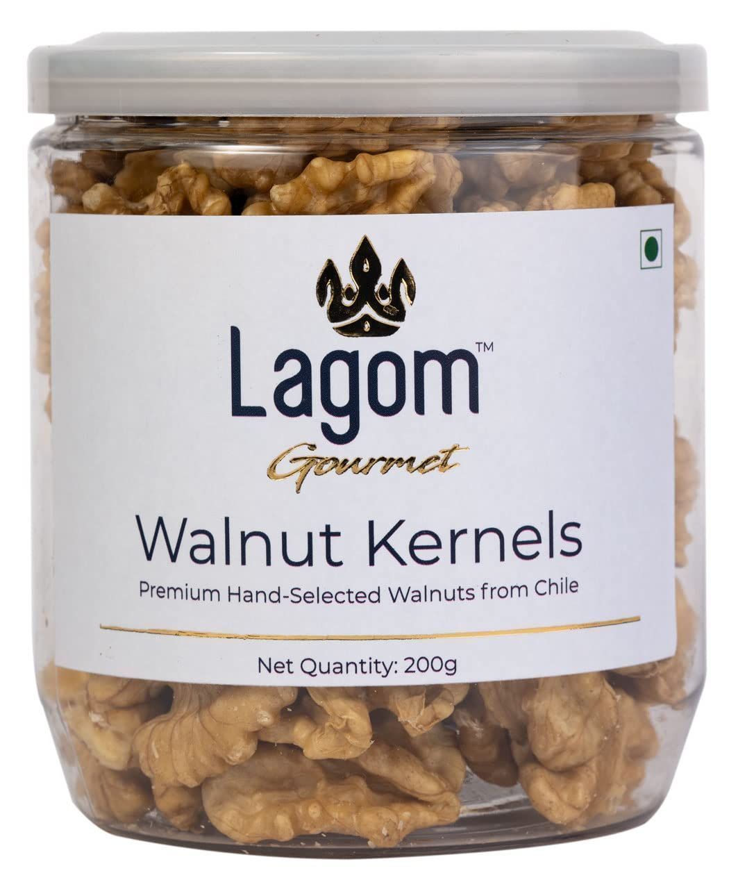 Lagom Gourmet Chilean Walnut Kernels 200g | All Natural | No Preservatives | No Additives | Gluten Free | Vegan | Non GMO | Walnuts Dry Fruit | Walnut without shell