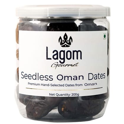 Lagom Gourmet Seedless Omani Dates 200g | All Natural | No Preservatives | No Added Sugar | Gluten Free | Vegan | Plant Based | Non GMO | Dates Dry Fruits | Khajur | Khajoor | Khejur