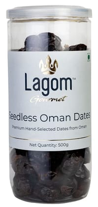 Lagom Gourmet Seedless Omani Dates 500g | All Natural | No Preservatives | No Added Sugar | Gluten Free | Vegan | Plant Based | Non GMO | Dates Dry Fruits | Khajur | Khajoor | Khejur