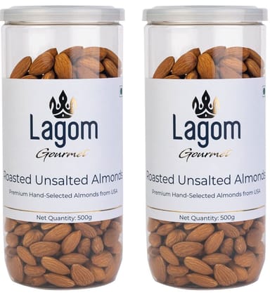 Lagom Gourmet Roasted Unsalted Almonds 1 kg | Badam | No Salt | Dry Roasted | Roasted To Perfection | No Preservatives | No Artificial Flavors | Gluten Free | Vegan | Non GMO | Nuts Dry Fruits