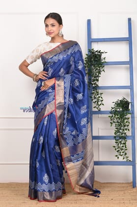 Handloom Pure Tussar Silk with Floral Prints