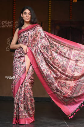 Handloom Pure Tussar Silk with Floral Prints