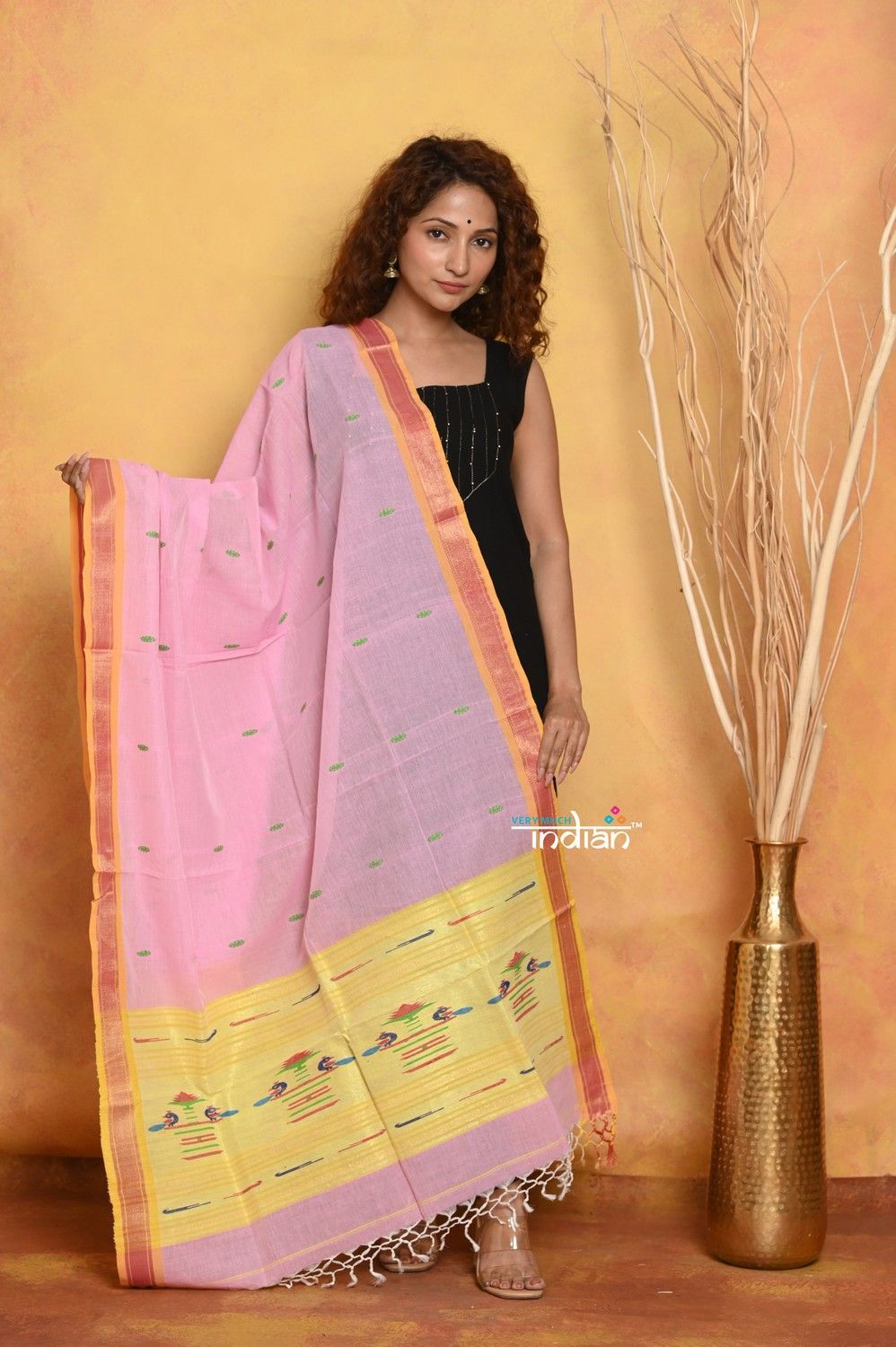 Handblock Printed Cotton Saree With Natural Dyes