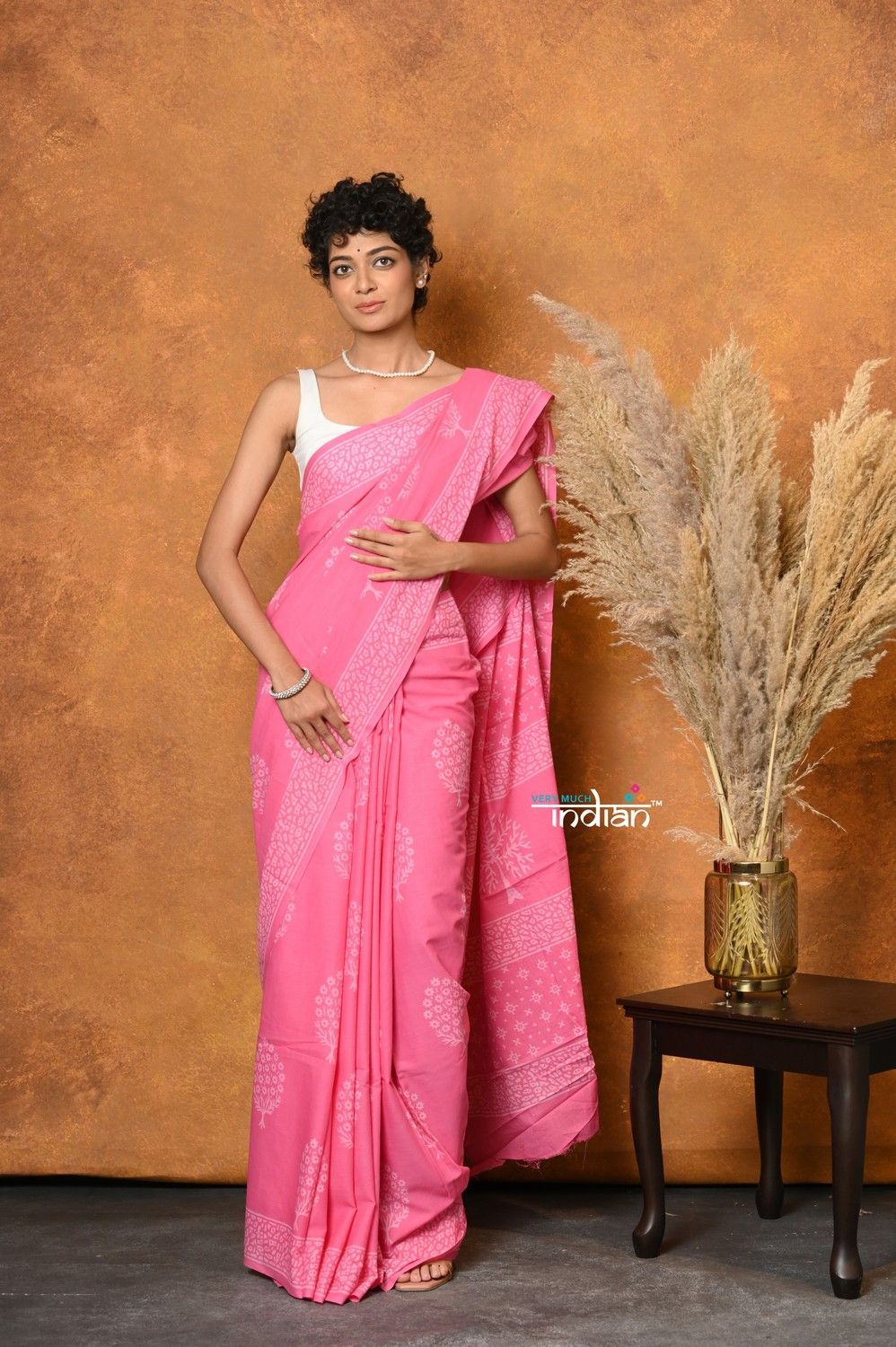 Handblock Printed Cotton Saree With Natural Dyes