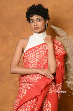 Handblock Printed Cotton Saree With Natural Dyes