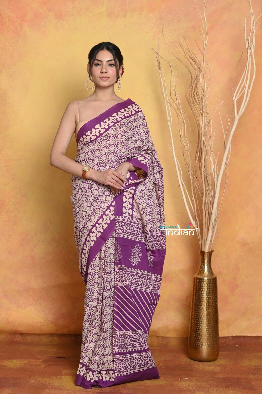 Handblock Printed Cotton Saree With Natural Dyes