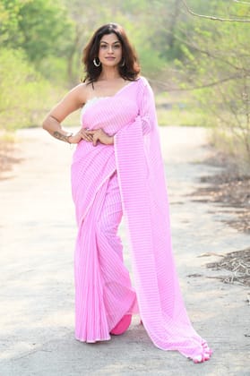 "Designer Pure Cotton Sarees with All over Linear Stripes "