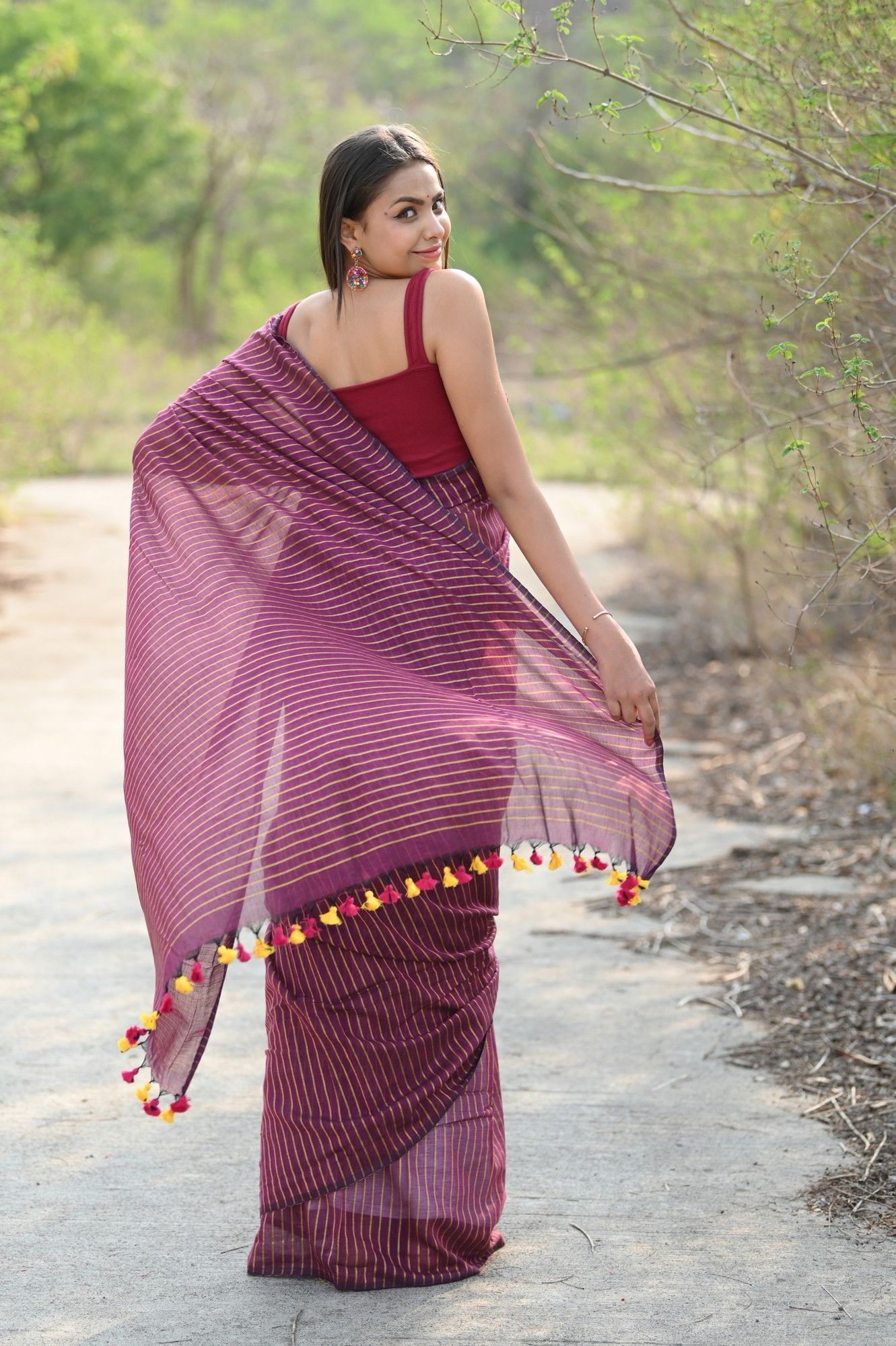 "Designer Pure Cotton Sarees with All over Linear Stripes "