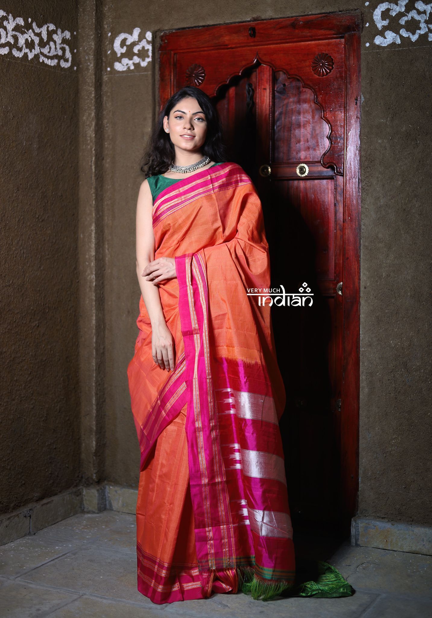 Handloom Cotton Viscose Ilkal Saree With Pure Resham Pallu