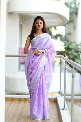 Pure Organic Linen Saree – Lavender