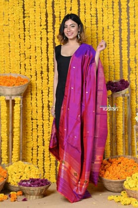 Rajsi~Handloom Pure Silk Paithani Dupatta With Beautiful Zari Work and Handwoven Buttis~violet