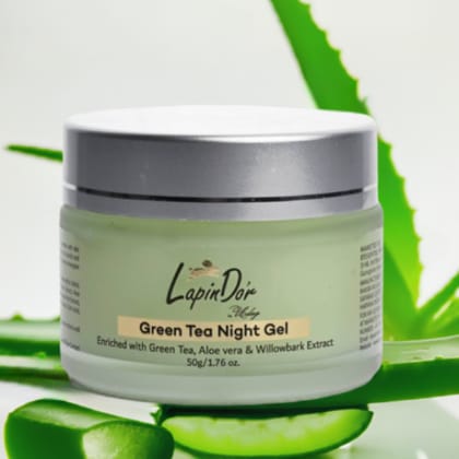 LapinDor Green Tea Night Gel - Enriched with Green Tea, Aloe vera & Willowbark Extract - 50g/1.76 oz | Free Delivery all over India