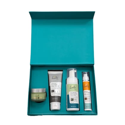 LapinD'or Ultimate Skin Defense Bundle | Radiant Sun Protection SPF 50, Green Tea Night Gel, 2% Salicylic Acid Foaming Face Wash, Charcoal Face Wash Deep Cleanser