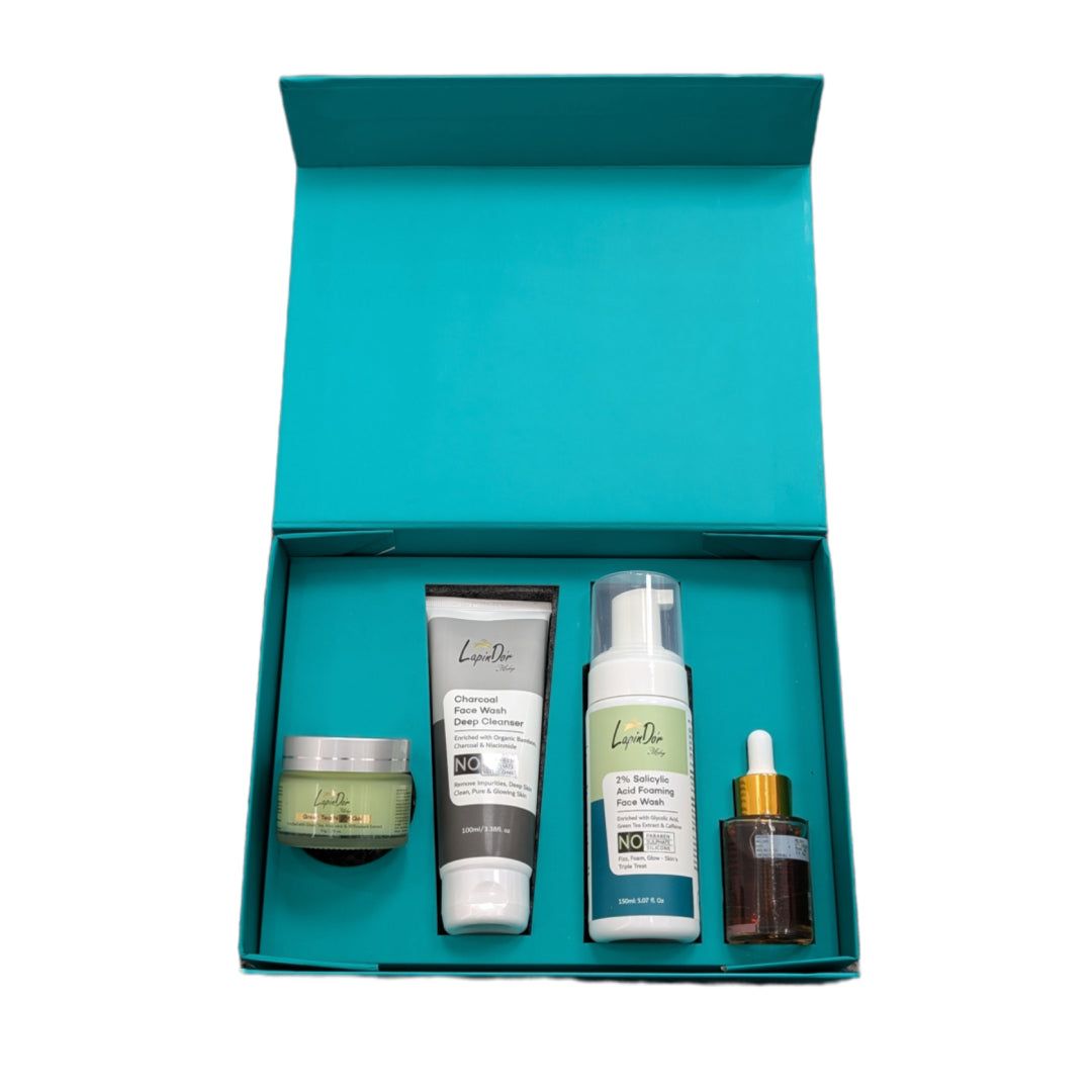 LapinD'or Radiance Revival Kit | Vitamin C Face glow & Repair Serum, Green Tea Night Gel, 2% Salicylic Acid Foaming Face Wash, Charcoal Face Wash Deep Cleanser